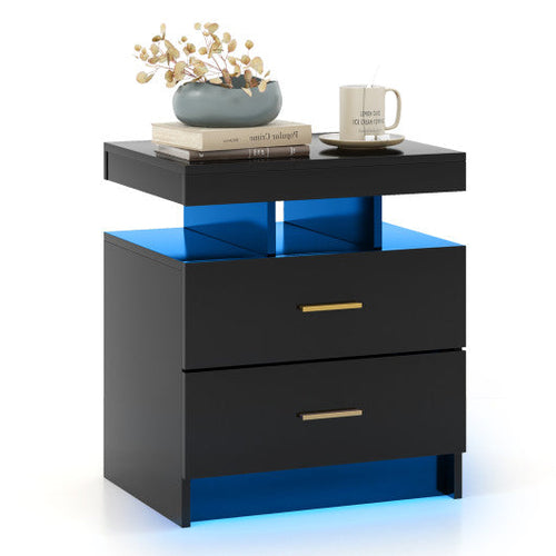 Load image into Gallery viewer, LED Nightstand with 2 Storage Drawers for Bedroom-Black
