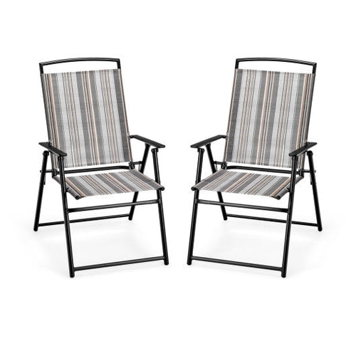 Load image into Gallery viewer, Set of 2 Patio Folding Sling Chairs Space-saving Dining Chair-Gray
