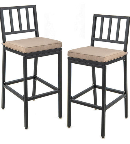 Set of 2 Patio Bar Chairs with Detachable Cushion and Footrest-Vertical Stripes
