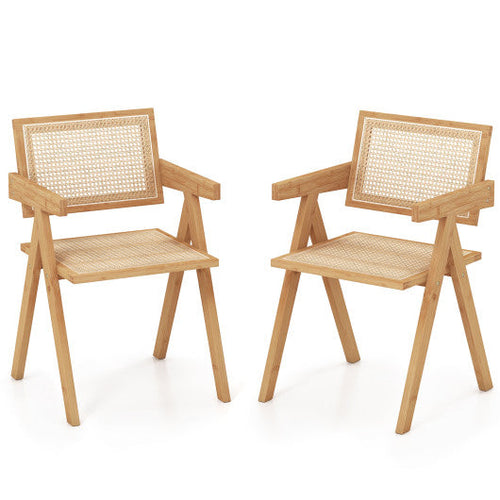 Load image into Gallery viewer, Set of 2 Rattan Accent Chairs with Natural Bamboo Frame-Natural

