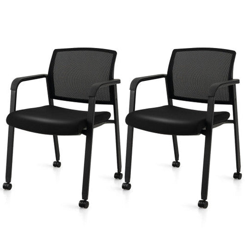 Load image into Gallery viewer, Set of 2 Stackable Rolling Office Chairs with Mesh Backrest-Black
