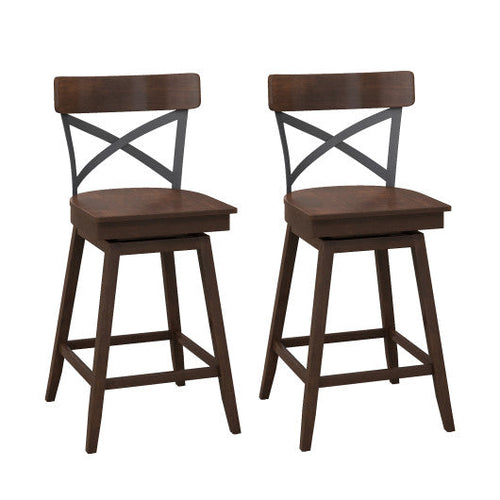 Load image into Gallery viewer, Set of 2 Wooden Swivel Bar Stools with Open X Back and Footrest-24 inches
