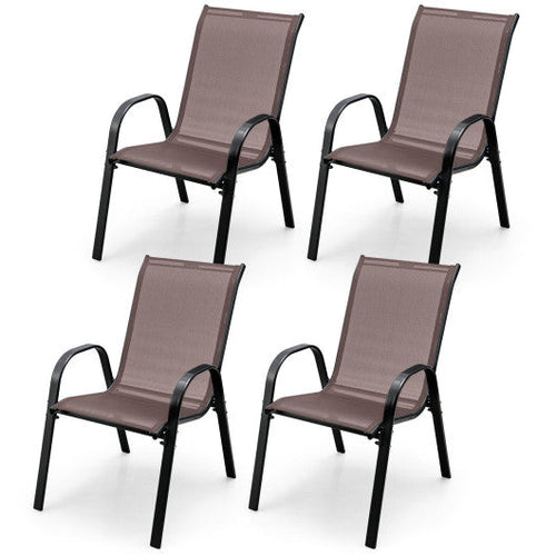 Load image into Gallery viewer, 4 Pieces Stackable Patio Dining Chairs Set with Armrest-Brown
