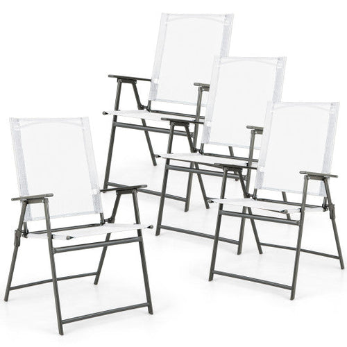Load image into Gallery viewer, Set of 4 Patio Folding Chair Set with Rustproof Metal Frame-White
