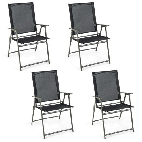 Load image into Gallery viewer, Set of 4 Patio Folding Chair Set with Rustproof Metal Frame-Black
