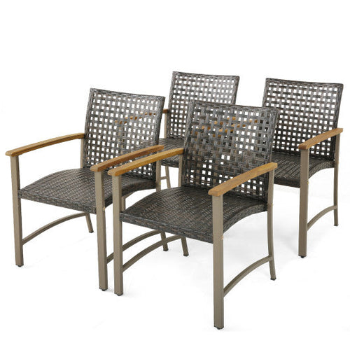 Load image into Gallery viewer, Set of 4 Patio Rattan Dining Chairs with Acacia Wood Armrests-Set of 4
