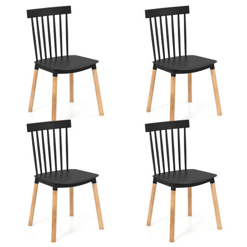 Load image into Gallery viewer, Set of 4 Windsor Dining Chairs with Spindle Backs and Curved Seats-Black
