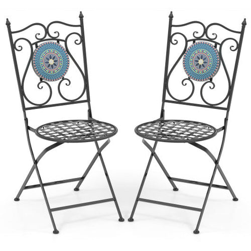 Load image into Gallery viewer, Set of 2 Mosaic Chairs for Patio Metal Folding Chairs-Multicolor
