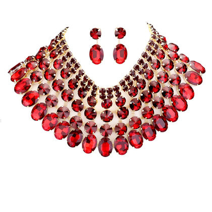Load image into Gallery viewer, Crystal Glass Bib Statement Necklace Earring Set by Madeline Love
