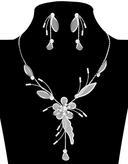 Load image into Gallery viewer, Crystal Detail Metal Mesh Flower Vine Necklace by Madeline Love
