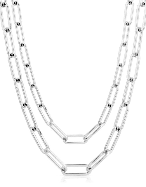Load image into Gallery viewer, Silver Double Large Elongated Link Chain Necklace by eklexic jewelry
