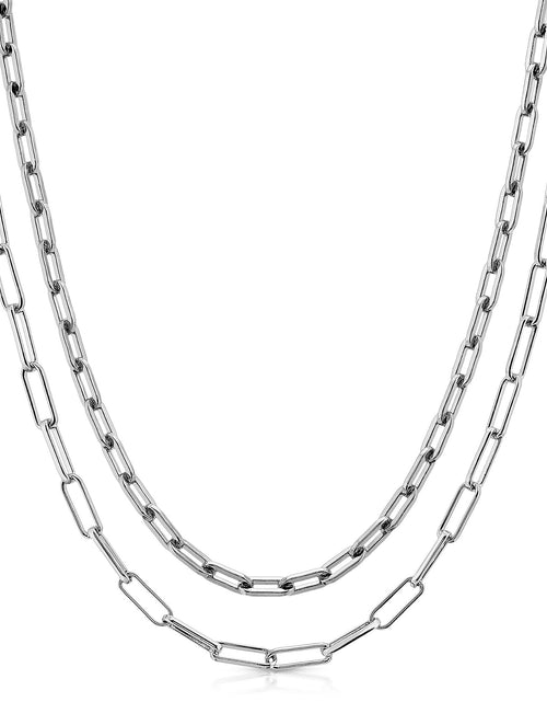 Load image into Gallery viewer, Silver Double Medium &amp; Elongated Link Chain Necklace by eklexic jewelry
