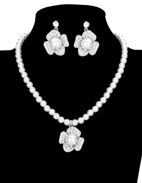 Load image into Gallery viewer, Floral Pearl Rhinestone Pave Collar Necklace by Madeline Love
