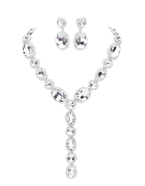 Load image into Gallery viewer, Glass Crystal Rhinestone Y Evening Necklace by Madeline Love
