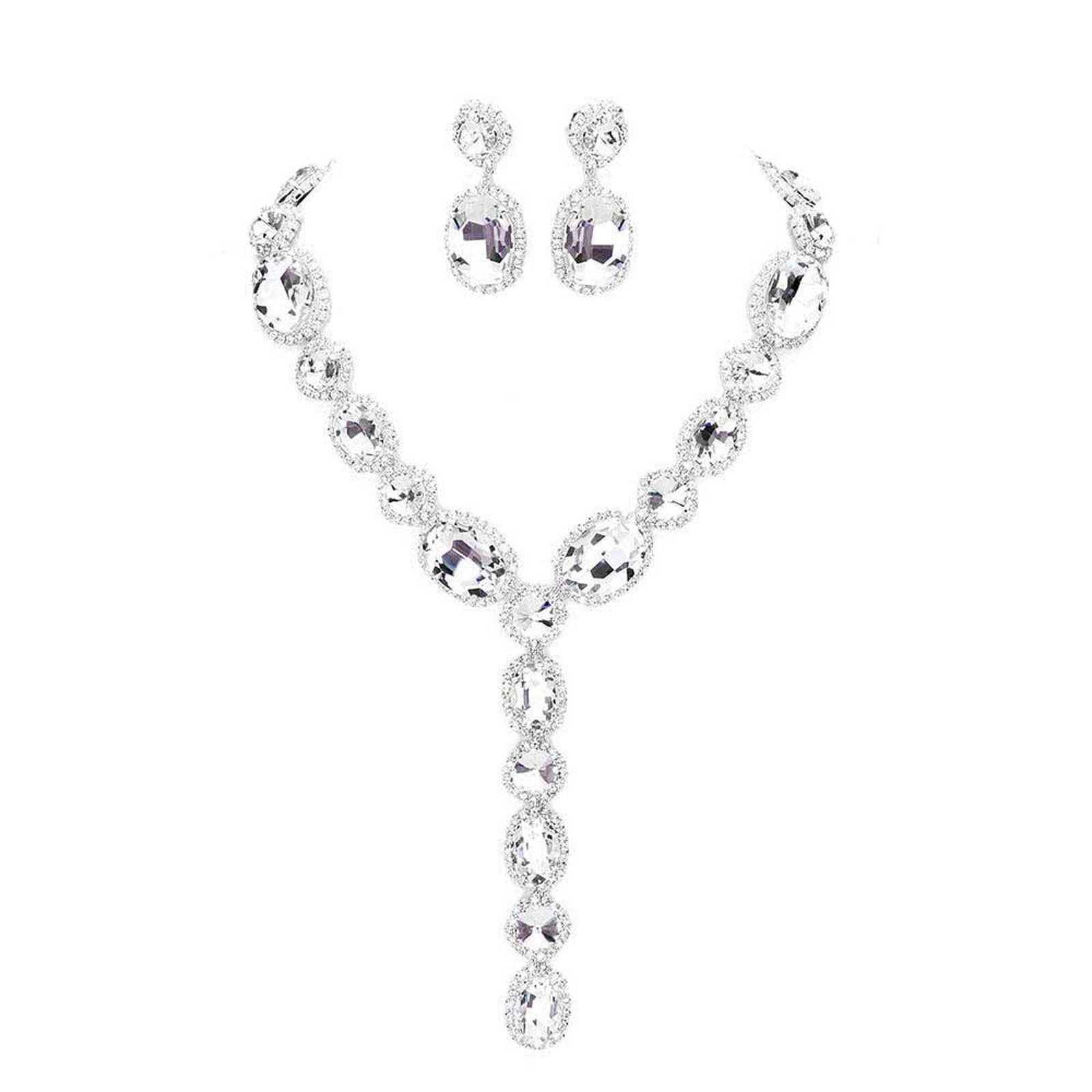 Glass Crystal Rhinestone Y Evening Necklace by Madeline Love