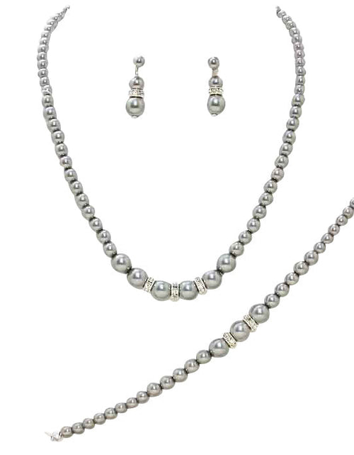 Load image into Gallery viewer, 3 Piece Pearl Necklaces Earring Bracelet Set by Madeline Love
