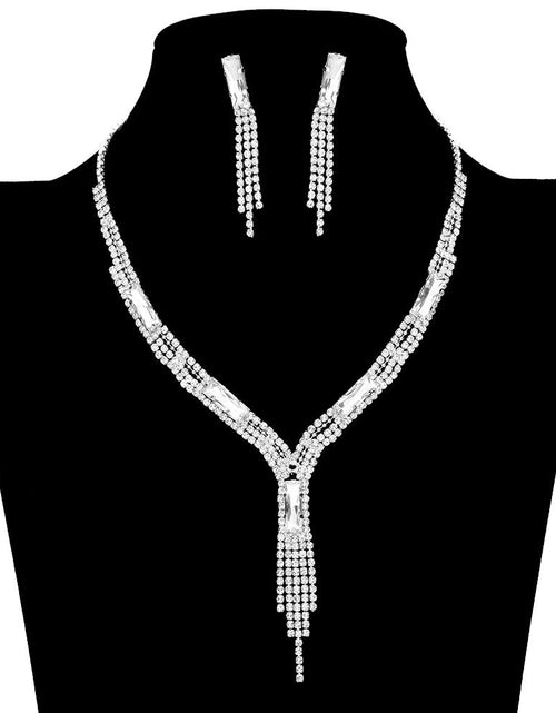 Load image into Gallery viewer, Rectangle Stone Accented Rhinestone Fringe Tip Jewelry Set by Madeline Love
