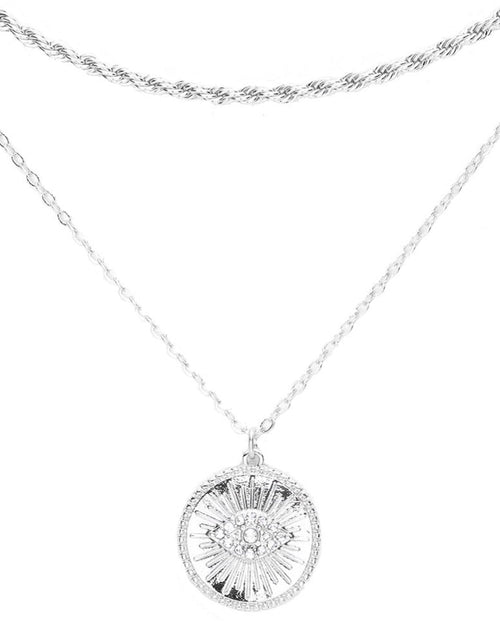Load image into Gallery viewer, Rhinestone Evil Eye Charm Round Pendant Layer Chain Necklace by Madeline Love
