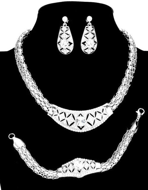Load image into Gallery viewer, Round Stone Centered Metal Accented Necklace Earring Set by Madeline Love
