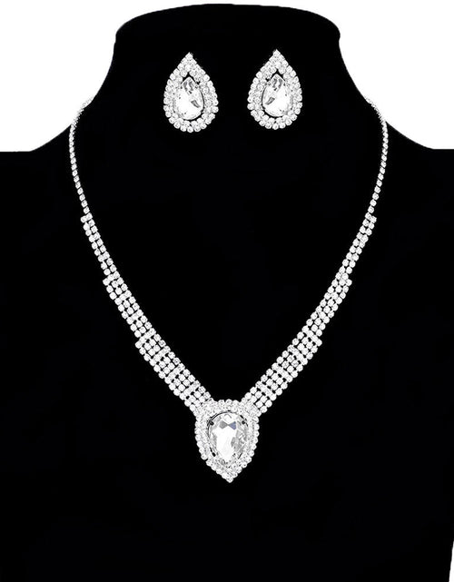 Load image into Gallery viewer, Crystal Teardrop Drop Rhinestone Necklace Earring Set by Madeline Love
