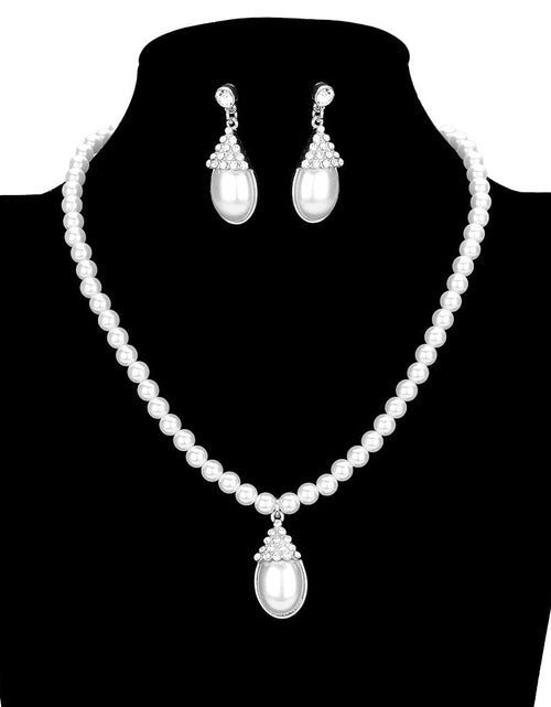 Load image into Gallery viewer, Crystal Pave Teardrop Pearl Pendant Necklace by Madeline Love
