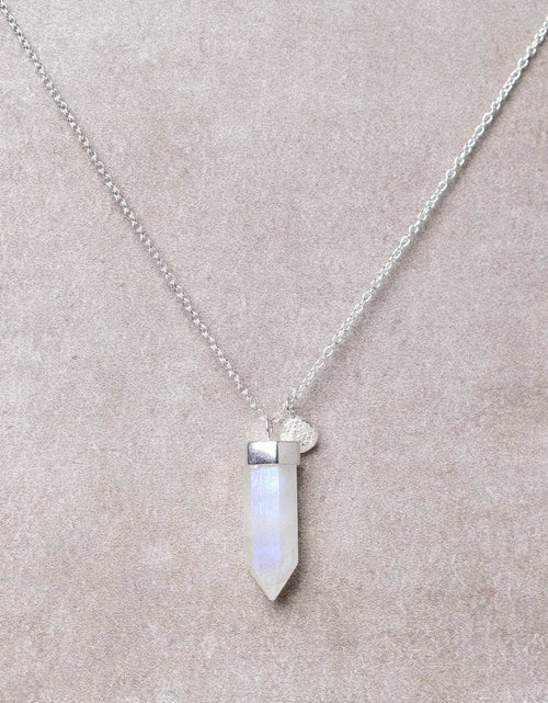 Load image into Gallery viewer, Rainbow Moonstone Crystal Point Necklace by Tiny Rituals
