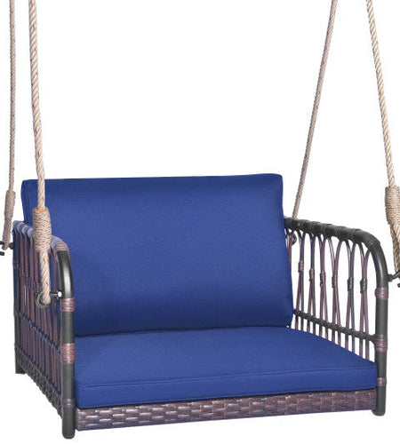 Single Person Hanging Seat with Seat and Back Cushions-Navy