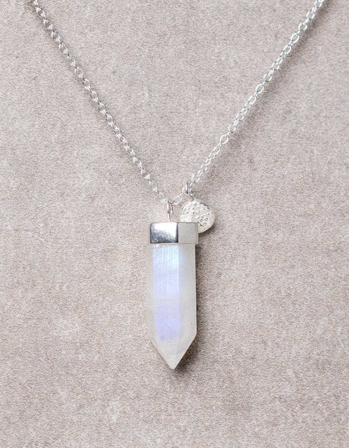 Load image into Gallery viewer, Rainbow Moonstone Crystal Point Necklace by Tiny Rituals
