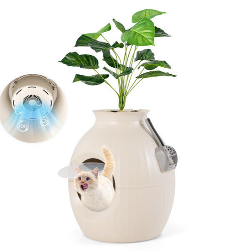 Smart Plant Cat Litter Box with Electronic Odor Removal & Sterilization-Beige