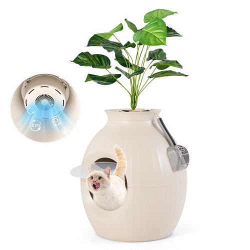 Load image into Gallery viewer, Smart Plant Cat Litter Box with Electronic Odor Removal &amp; Sterilization-Beige
