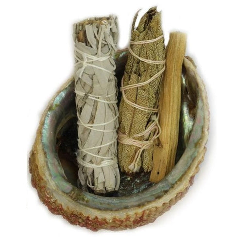 Load image into Gallery viewer, Smudging Kit: Palo Santo-Sage-Yerba Santa-Abalone shell by OMSutra
