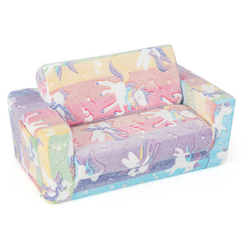 Load image into Gallery viewer, 2-in-1 Flip Out Kids Sofa Chair with Detachable Flannel Fabric Cover and Glowing Patterns-Color
