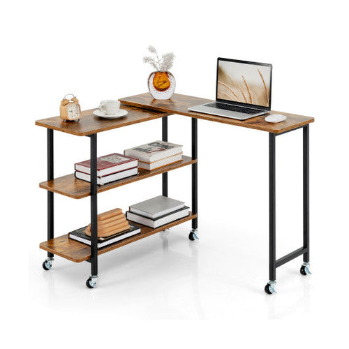 Load image into Gallery viewer, 360° Rotating Sofa Side Table with 2-Tier Storage Shelves-Brown
