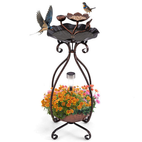 Load image into Gallery viewer, Solar Outdoor Bird Bath Feeder Combo with Flower Planter Pedestal and Solar Lights-Copper
