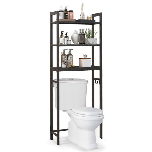 Load image into Gallery viewer, Over-The-Toilet Storage Shelf Space Saving Metal Bathroom Organizer Hooks-Brown
