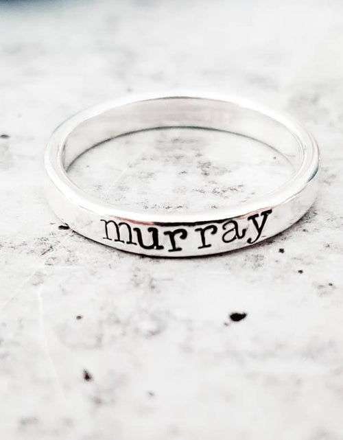 Load image into Gallery viewer, Stackable Silver Name Ring by Salt and Sparkle
