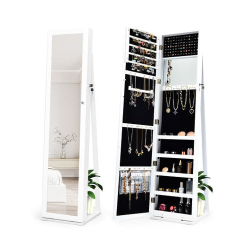 Load image into Gallery viewer, Standing Lockable Jewelry Storage Organizer with Full-Length Mirror-White

