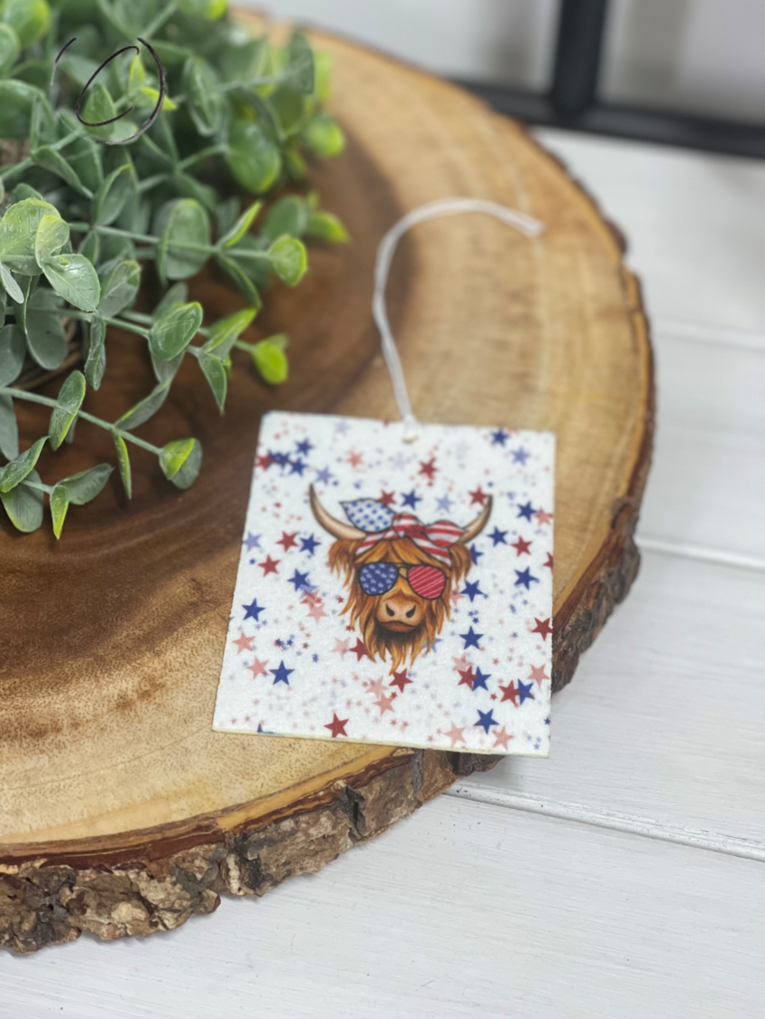 Stars & Stripes Highland Cow Car Freshener by CMD Wholesale