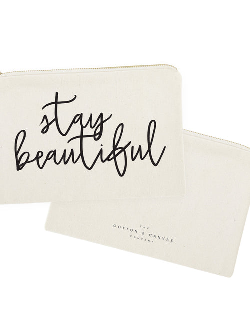 Load image into Gallery viewer, Stay Beautiful Cotton Canvas Cosmetic Bag by The Cotton &amp; Canvas Co.
