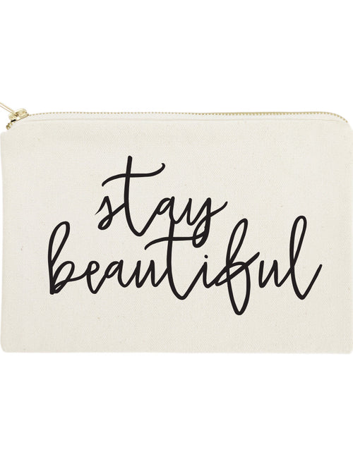 Load image into Gallery viewer, Stay Beautiful Cotton Canvas Cosmetic Bag by The Cotton &amp; Canvas Co.
