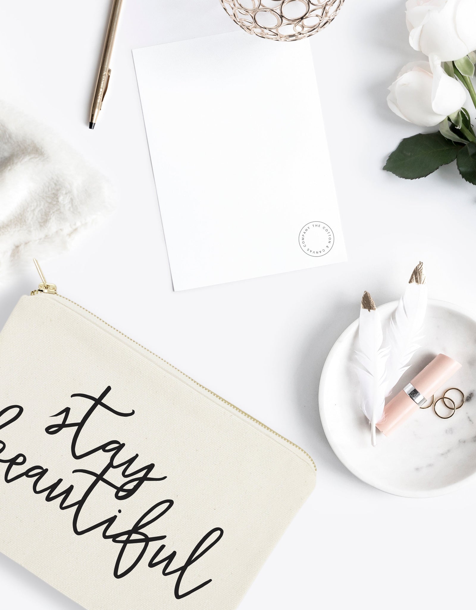 Stay Beautiful Cotton Canvas Cosmetic Bag by The Cotton & Canvas Co.