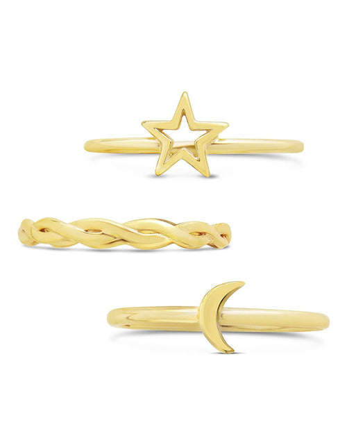 Load image into Gallery viewer, Sterling Silver Celestial Stacking Ring Set of 3 by Sterling Forever
