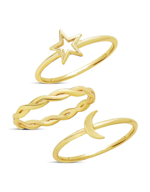 Load image into Gallery viewer, Sterling Silver Celestial Stacking Ring Set of 3 by Sterling Forever
