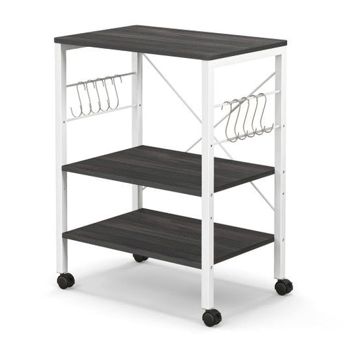 Load image into Gallery viewer, 3-Tier Kitchen Baker's Rack Microwave Oven Storage Cart with Hooks-Deep Brown

