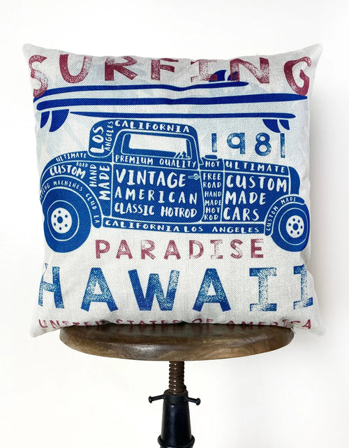 Load image into Gallery viewer, Surfing Hawaii Paradise | Pillow Cover |  Throw Pillow | Surfer | Dad Gift | Classic Car | Gift Ideas | Pillow | Hot Rod | Room Décor by UniikPillows
