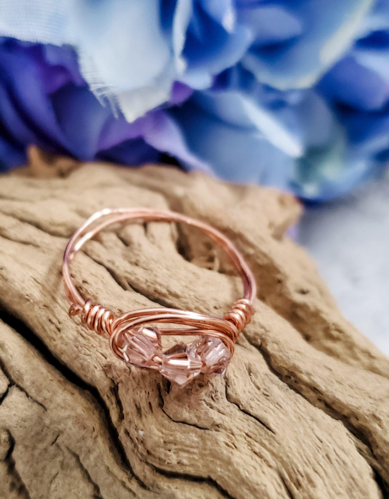 Swarovski Pink Crystal Wire Wrapped Ring by Salt and Sparkle
