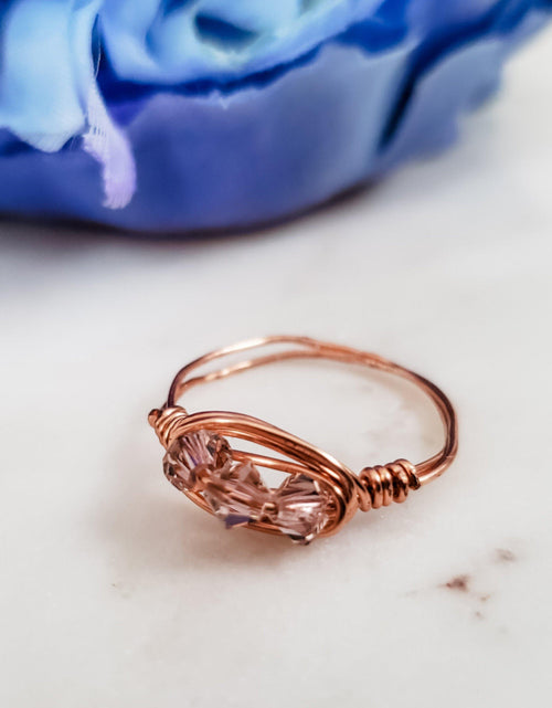 Load image into Gallery viewer, Swarovski Pink Crystal Wire Wrapped Ring by Salt and Sparkle
