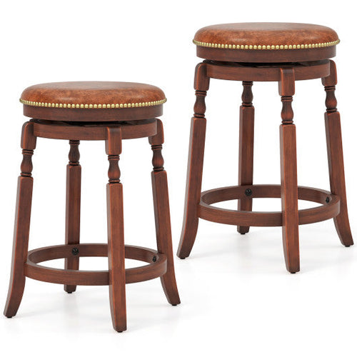 Load image into Gallery viewer, 24 Inch Swivel Bar Stool Set of 2 with Upholstered Seat and Rubber Wood Frame-24 inches
