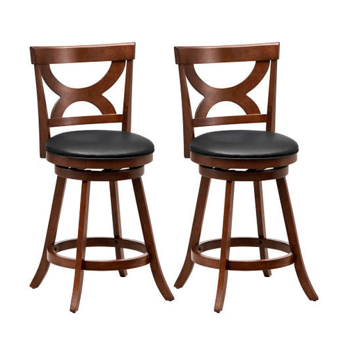 Load image into Gallery viewer, 24 Inch Swivel Bar Stools Set of 2 with Soft Cushion and Elegant Hollow Backrest
