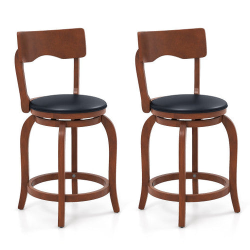 Load image into Gallery viewer, Swivel Bar Stools Set of 2 with Rubber Wood Frame and Upholstered Seat-24 Inch

